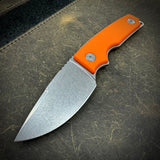 Roosevelt Fixed Blade - Stonewashed MagnaCut Blade, Blaze Orange G10 Scales