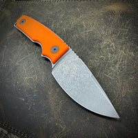 Roosevelt Fixed Blade - Dark Stonewashed MagnaCut Blade, Blaze Orange G10 Scales