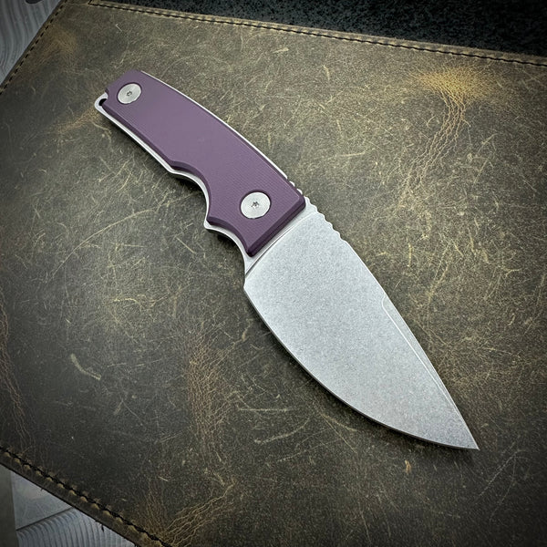 Roosevelt Fixed Blade - Stonewashed MagnaCut Blade, Purple G10 Scales