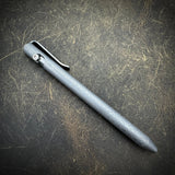 Dark Stonewashed "Little John" Titanium Pen. Engraved Clip. Stonewashed & Satin Accents.