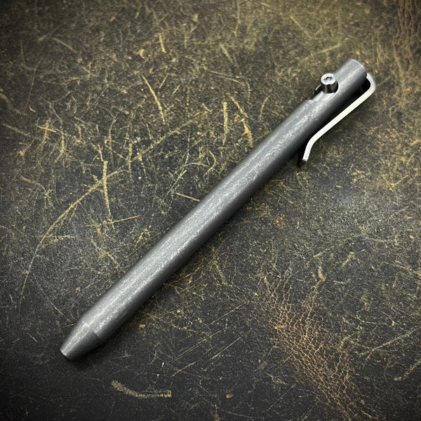 OZ "Little John" Titanium Pen, Dark Stonewashed Smooth Body